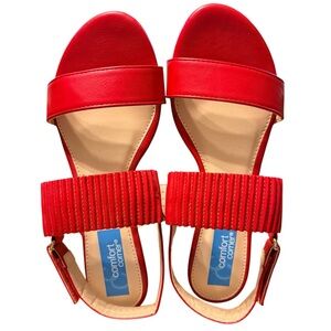 Comfort Corner Red Slingback Wedge Sandals Adjustable Velcro Closure Sz8 Wide